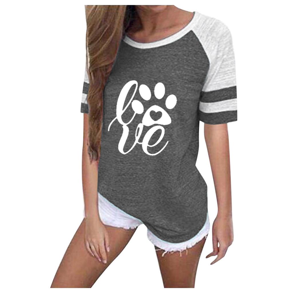 Women Plus Size Printing Stripe Round Neck Short Sleeve Casual Blouse T-shirt