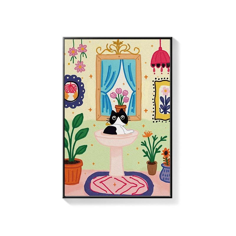 Bathroom Decorative Painting Cat American Retro Toilet Bathroom Canvas Painting Wall Art Poster for Modern Bathroom Home Decor