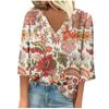 Women's Shirt Blouse Casual Loose Shirts 3/4 Sleeve Print V Neck Tops Print Tops T-shirts Tee