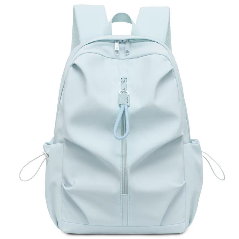 Solid Color Student Schoolbag Large Capacity Nylon Backpack