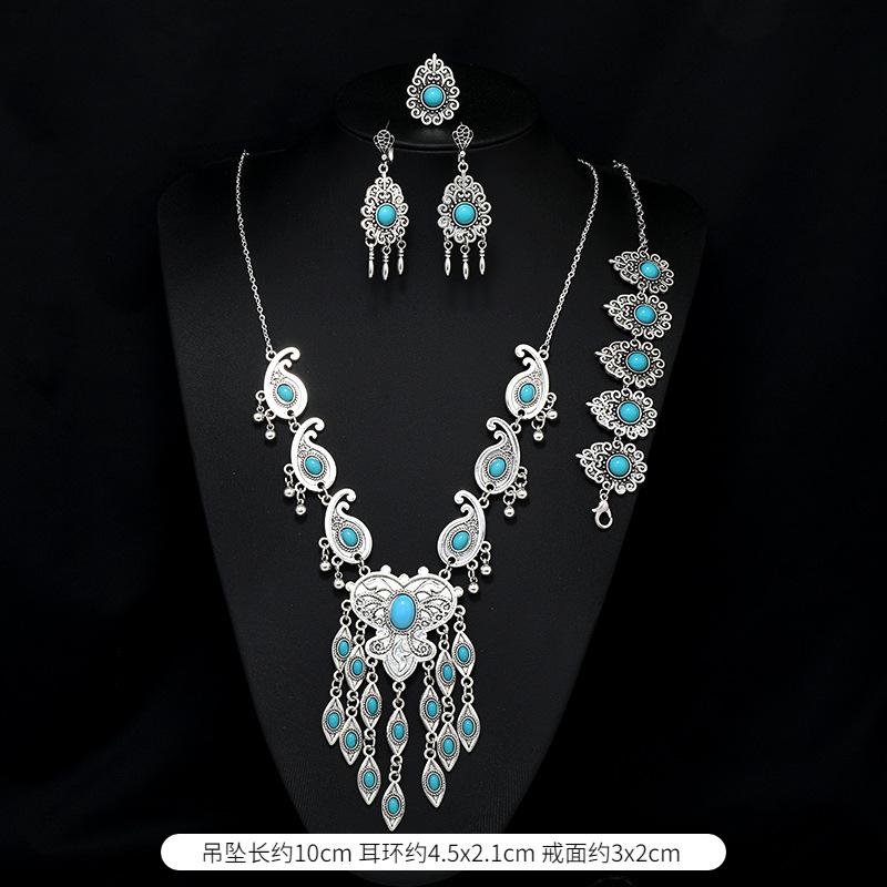 Long Tassel Necklace Vintage Exotic Bohemian Vacation Bracelet Earrings Travel Photography Suit Women