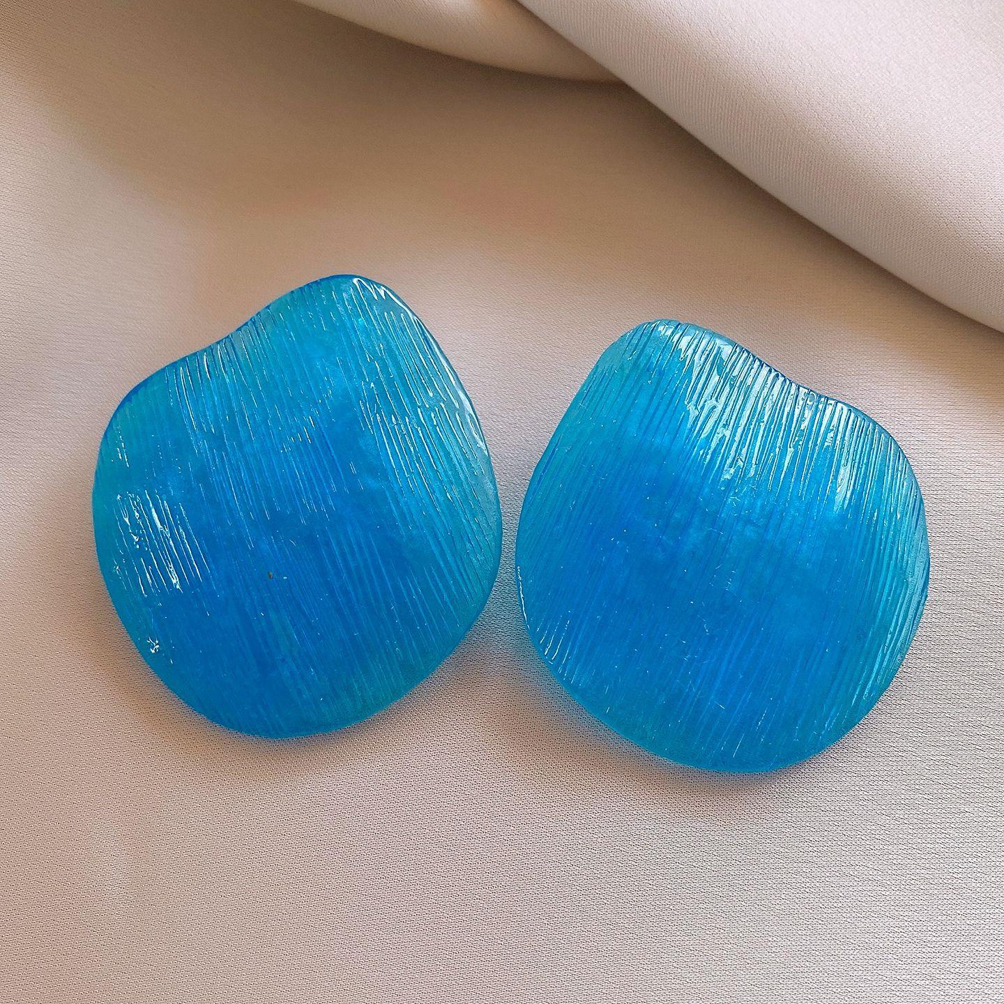 Hong Kong style blue resin geometric water drop earrings stud earrings personalized exaggerated earrings women
