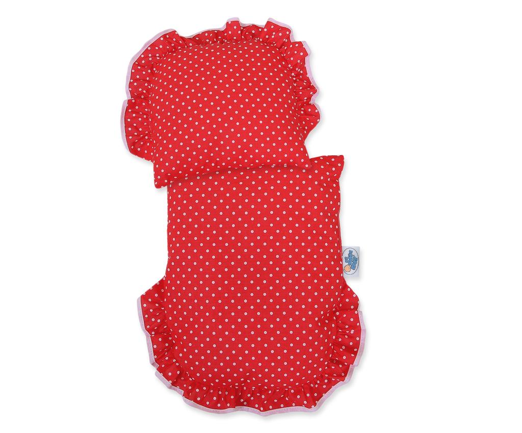 Wicker Doll Stroller with Red Bedding and Soft Lining - Natural