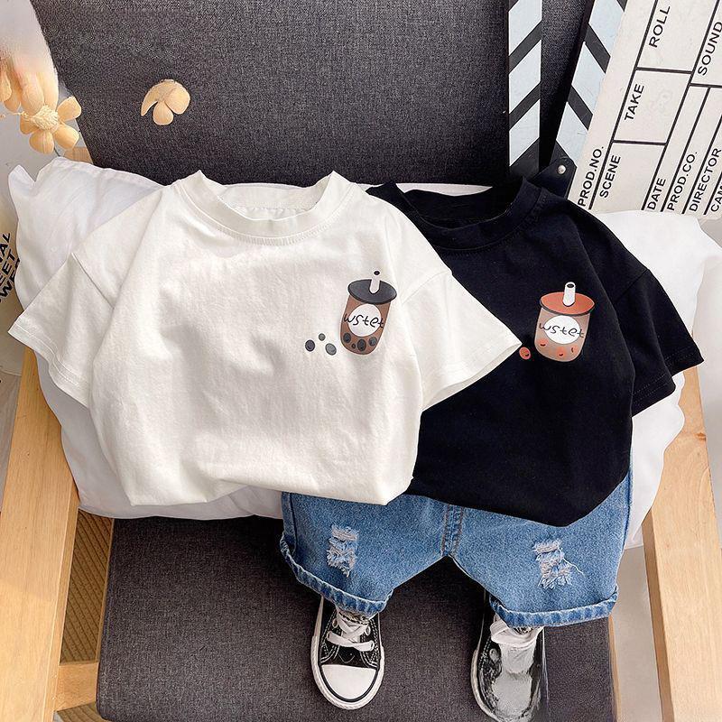 Čistá bavlna Chlapci a dívky Tričko s krátkým rukávem Dětské letní oblečení pro miminka s korejským potiskem Kreslené dětské topy pro volný čas