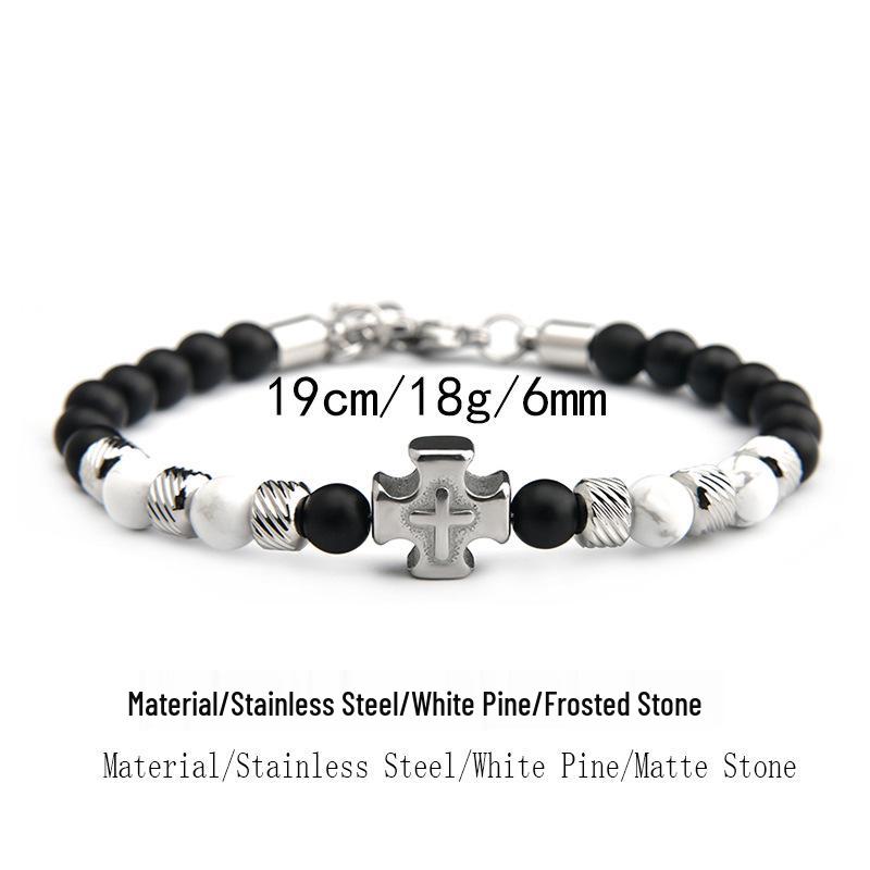 Handmade Men s Double-Sided Stainless Steel Cross Bracelet with Tiger Eye  Black Obsidian
