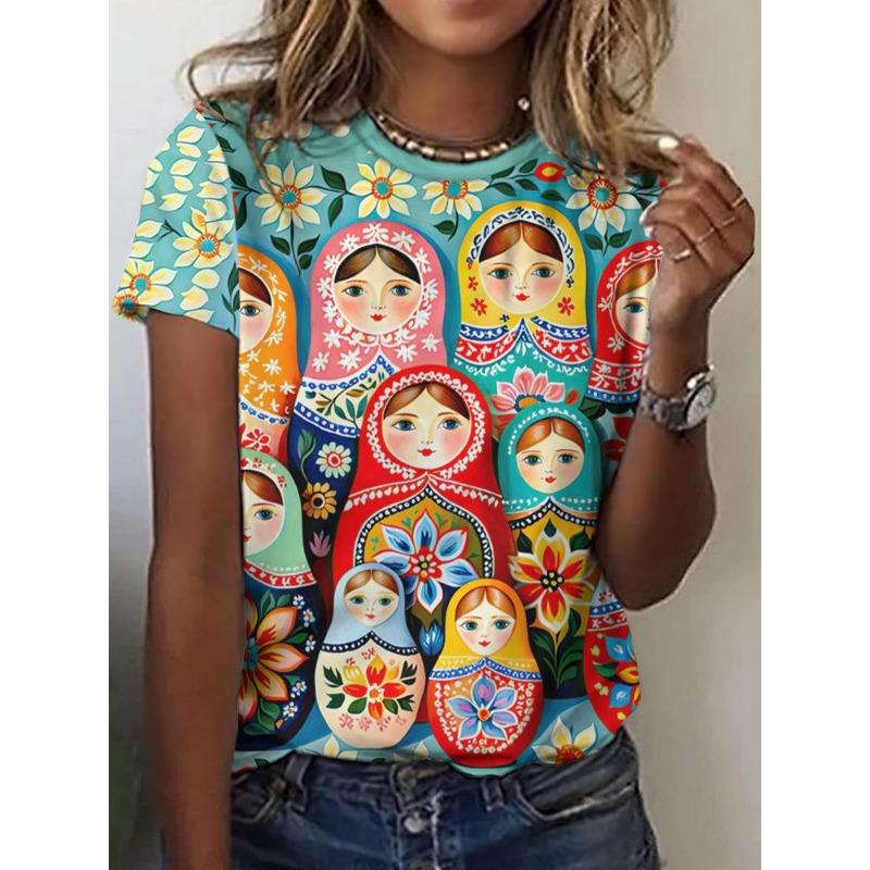 3D Print Women Round Neck Short Sleeve T Shirt Tees Harajuku Y2K Top Female Clothing