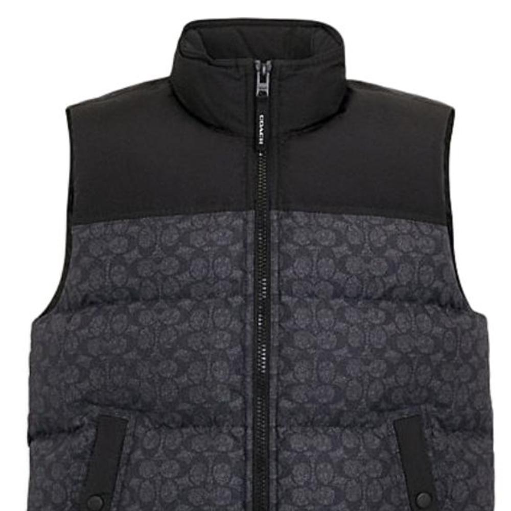 Coach FW24 Logo Spliced Zipper Stand Collar Sleeveless Down Jacket Men outerwear Charcoal-Gray CU801-R8E