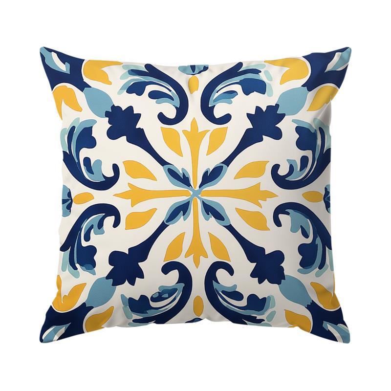 Home Decor Exquisite Blue-Yellow Floral Pattern Pillow Covers Pattern Cushion Cover Suitable for Sofa Bedroom Car Pillow Cover