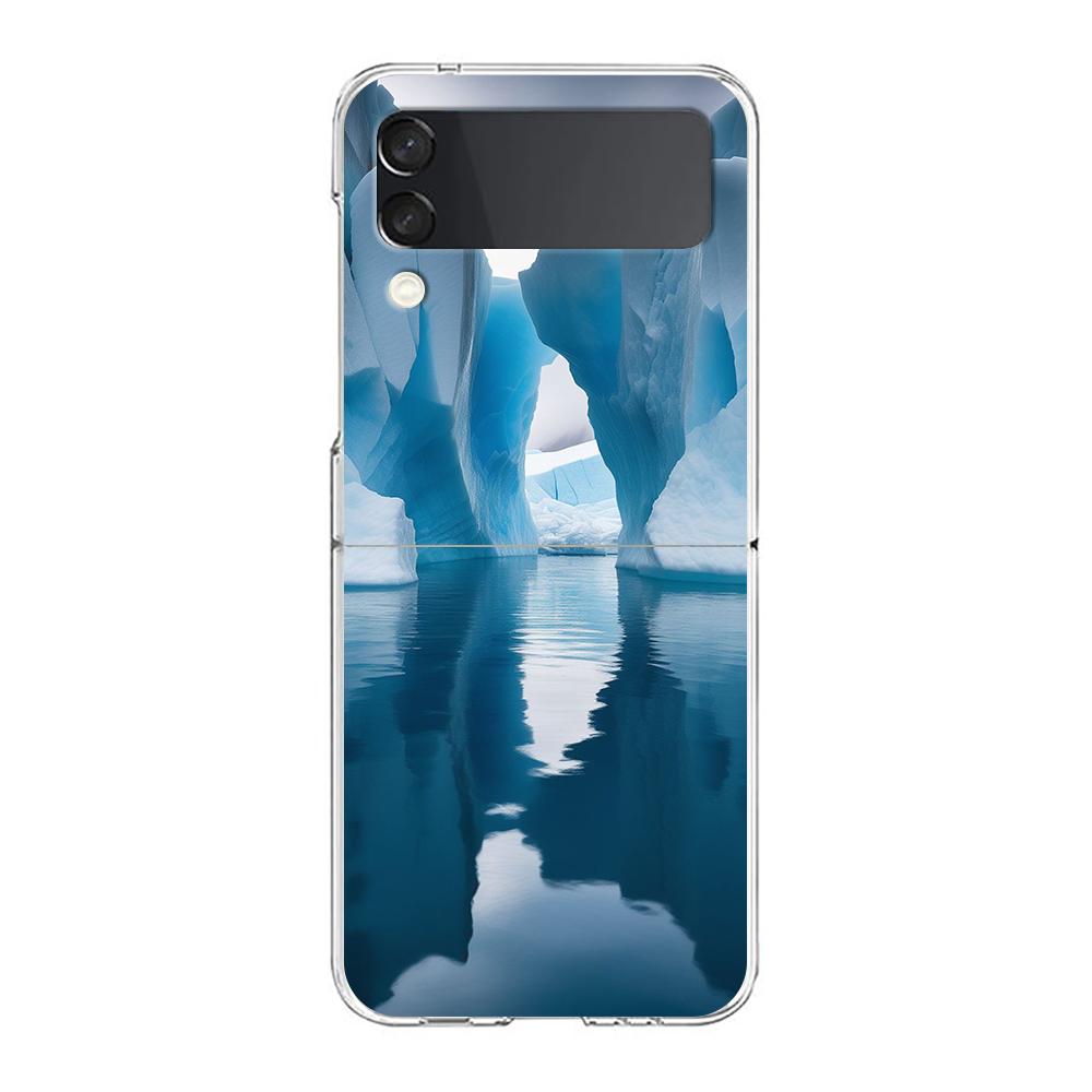 Transparent Phone Case For Samsung Galaxy Z Flip 3 4 5 6 7 Hard Folding PC Z Flip3 Flip4 Cover Antarctica snow scenery