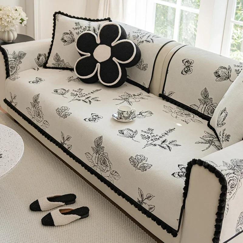 Jacquard Sofa Cushion with Pillowcase Shanier Non Slip Lace Sofas Cover Dust and Wrinkle Resistant Living Room Sofa Towel