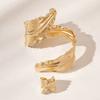 Spiral Opening Pleated Leaf Bracelet Gold Jewelry Accessories 2025 Ring Set  For Women Girls