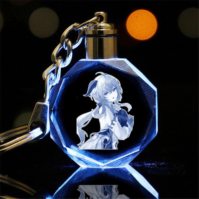 Elegant Genshin Impact Crystal Keychain With Stunning Led Colorful Light For All Occasions