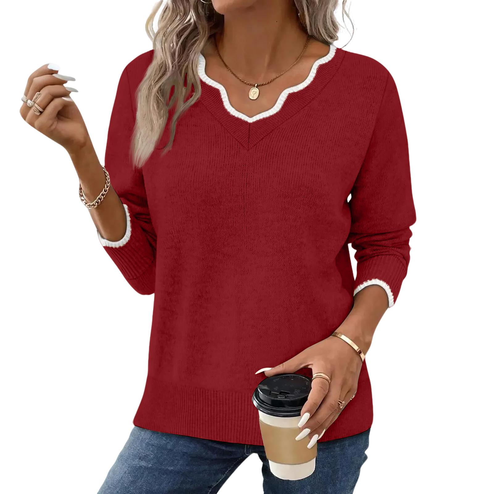 

Women s Casual French Petal Collar Oversized Chocolate Brown Fall Collection Long-Sleeve Top XL винный