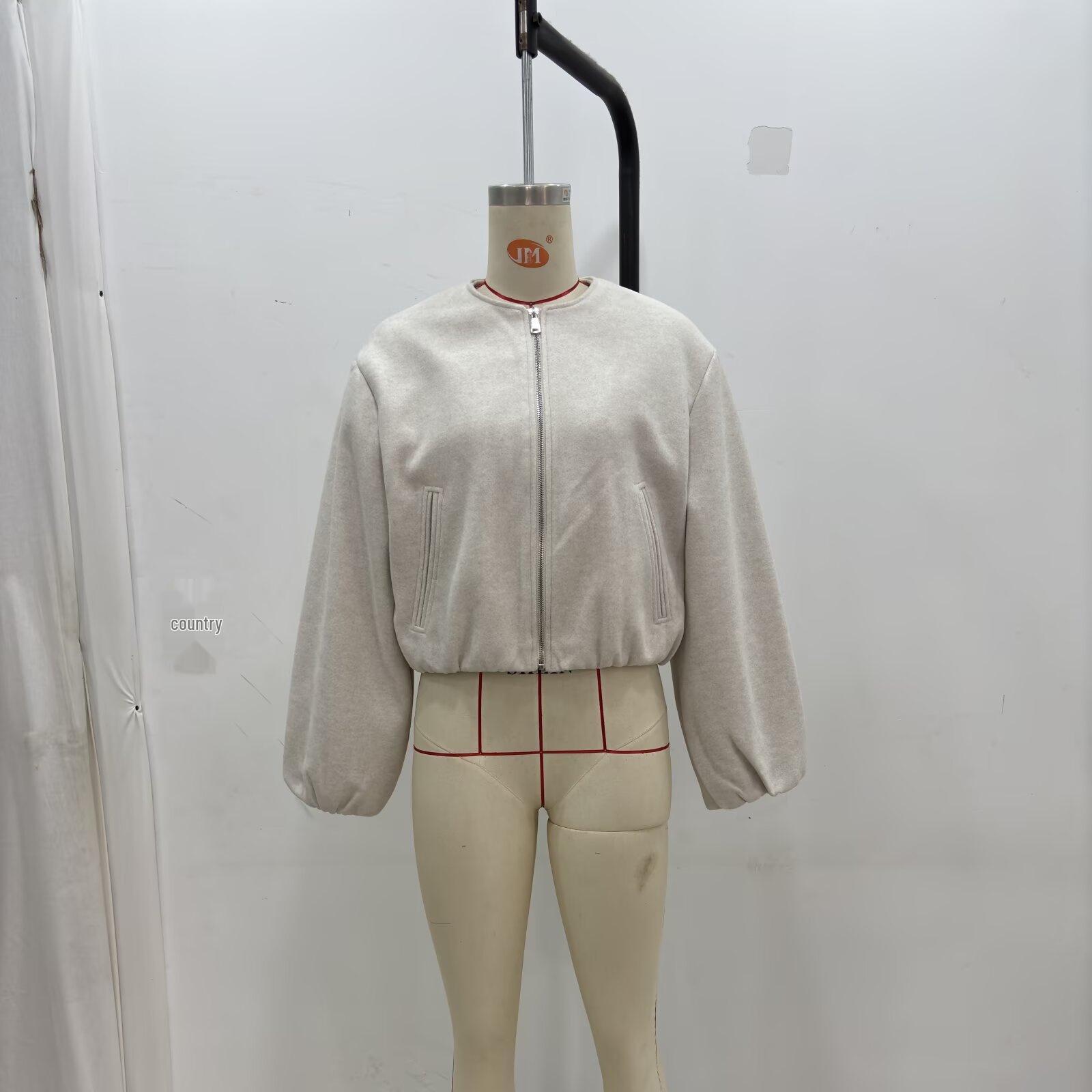 

Европейская и американская женская мягкая куртка-бомбер с круглым вырезом - Новая осенне-зимняя коллекция Extra Small грязно-белый