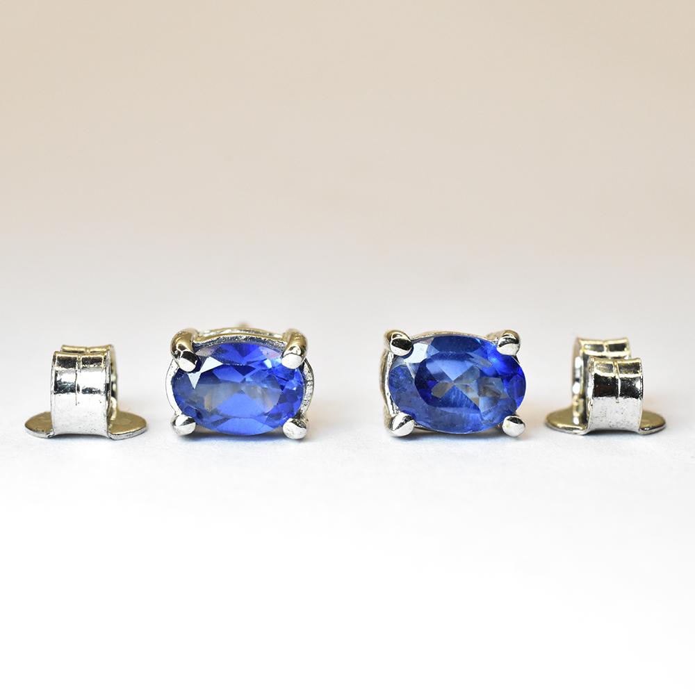 NATURAL Blue Tanzanite 6mm X 4mm Stud Earring 925 Sterling Silver CERTIFIED