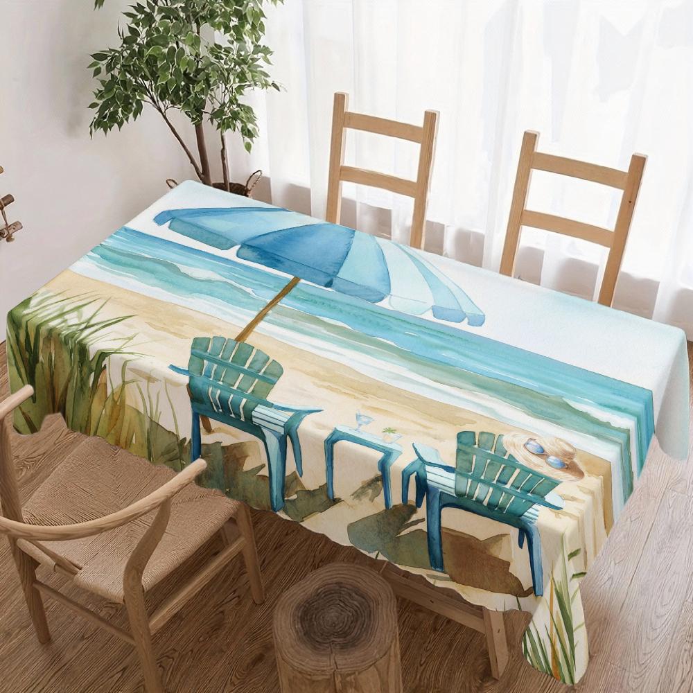 Tovaglia Rettangolare Scena Spiaggia Estiva per Decorazione Tavolo Cucina Sala da Pranzo Tovaglie Impermeabili Riutilizzabili per Tavolo Sala da Pranzo