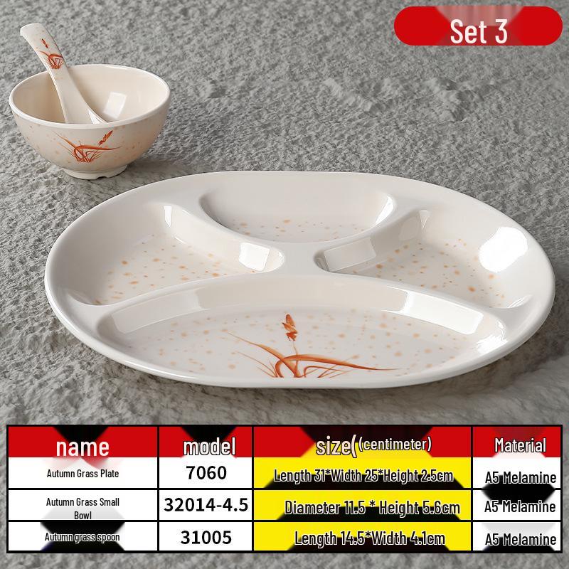 Autumn Grass Melamine Compartment Plate - Durable Dining Tableware for Restaurants, Schools, and Canteens