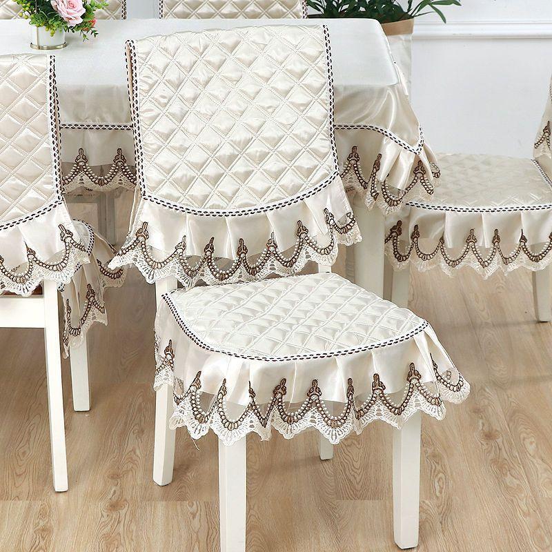 1pcs European Style Countryside Embroidery Dining Chair Covers Quilted Anti Slip Lace Ruffle Edge Chair Cushion Home Restaurant Fabric Decoration
