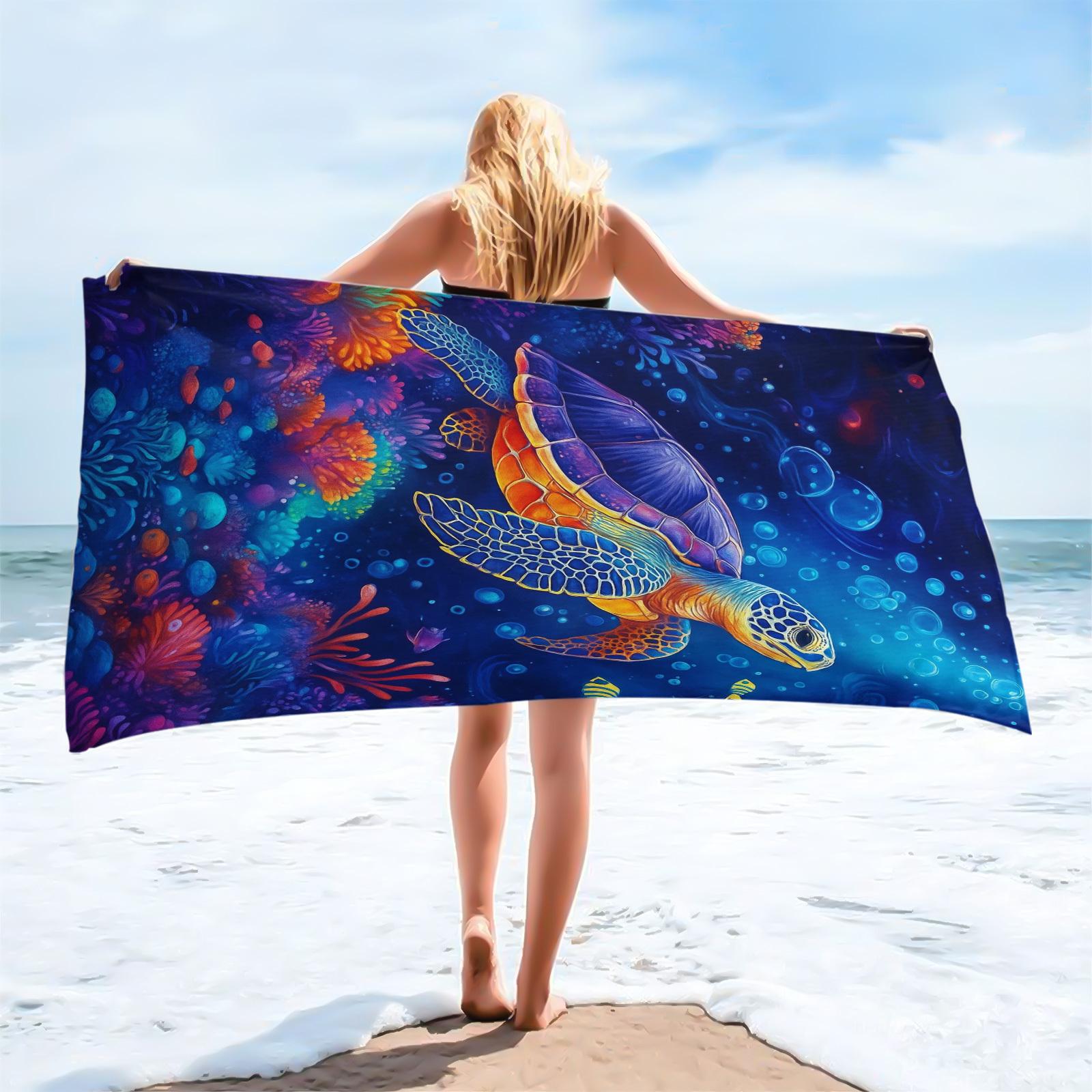 

Colorful Sea Turtle Pattern Beach Towel Highly Absorbent Quick-Drying Soft and Lightweight Perfect for Yoga Swimming and Travel W40*H60(CM)