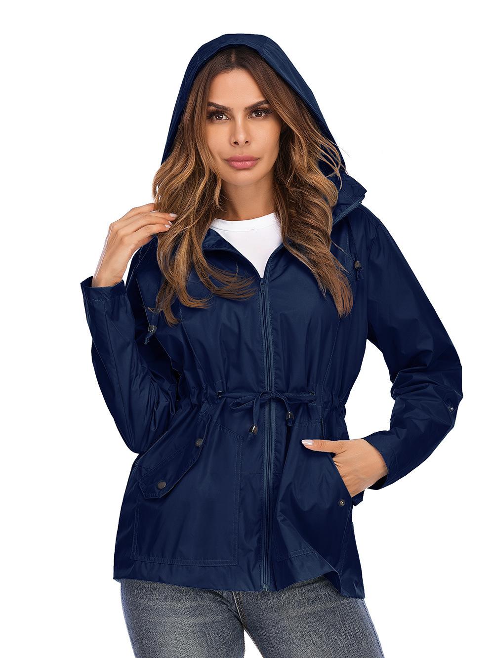 

Rainproof jacket waist hooded breathable mesh outdoor mountaineering rainproof jacket 3XL темно-синього кольору