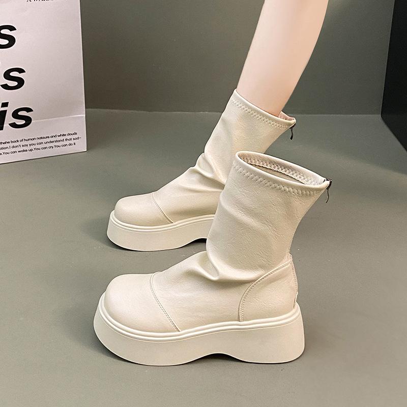 2025 autumn new thick-soled leather Martin boots women's British style small single boots big head thin short boots