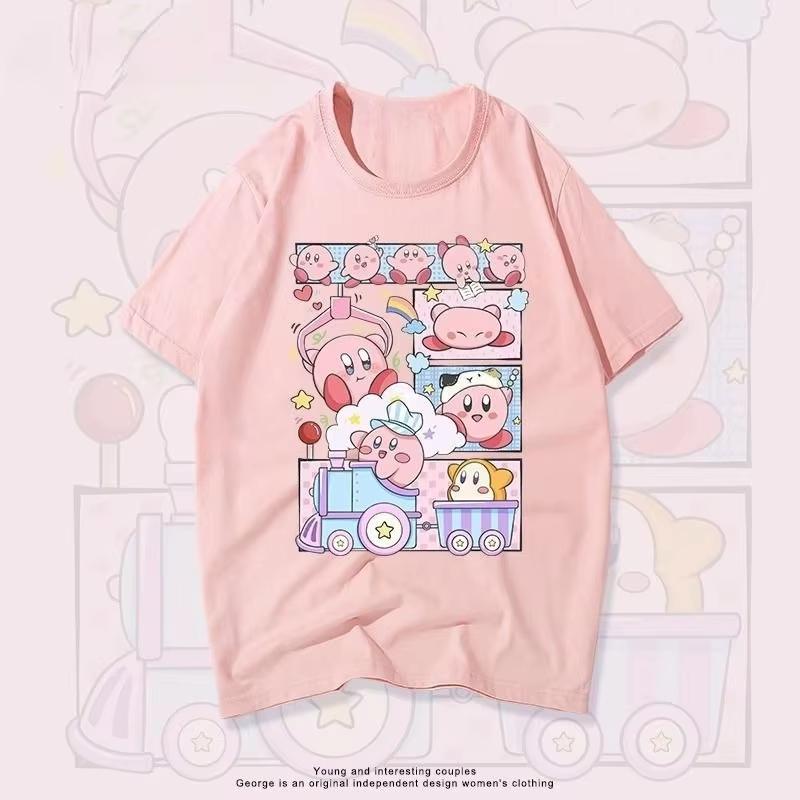 2026 New Summer Game Kirby Cute Pastel‑Color Character Graphic‑Print Unisex T‑Shirt, Harajuku‑Style Casual Street‑Wear Top For Gamers