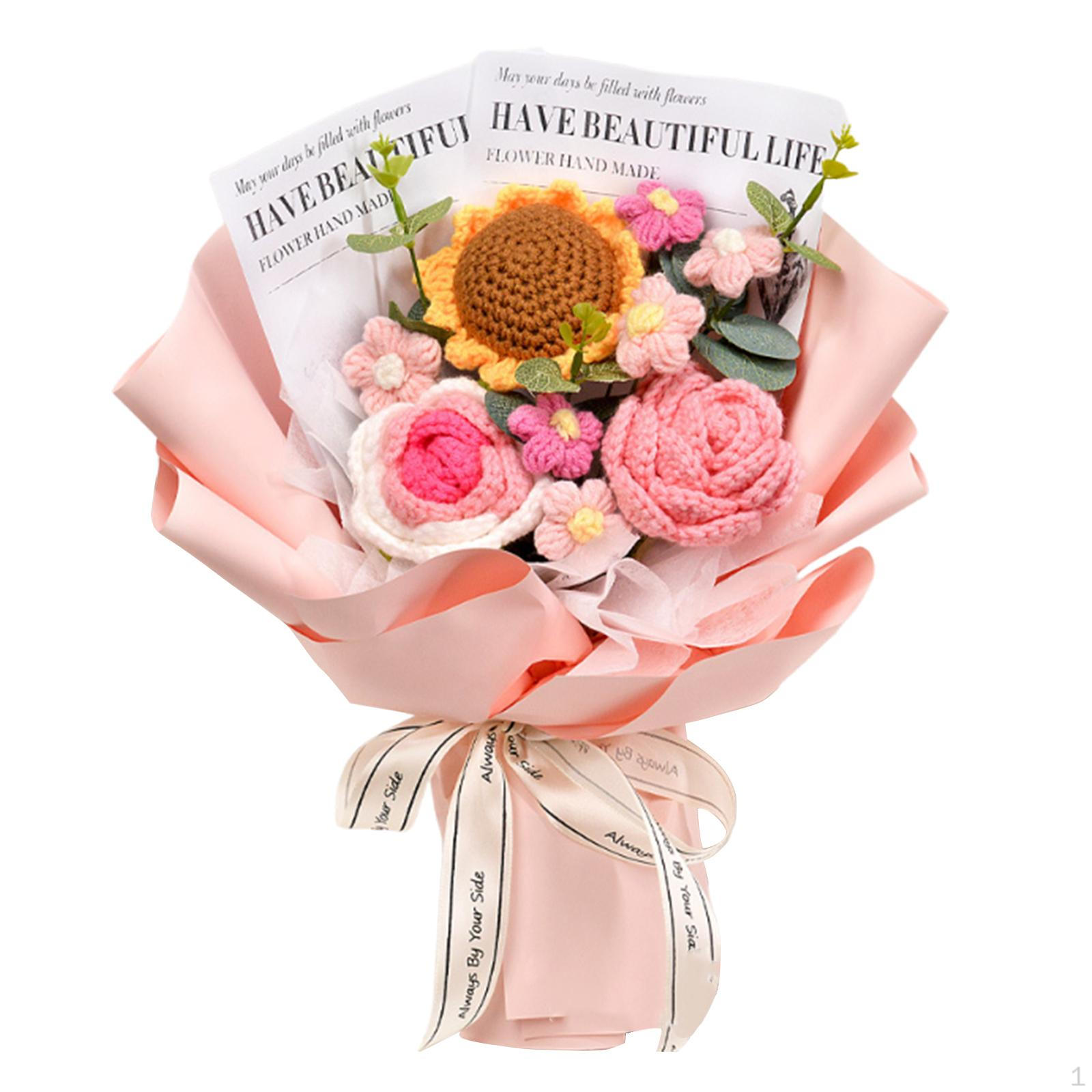 

Букет из искусственных вязаных цветов в подарок на День матери от детей, идеальный декор для дома розовый