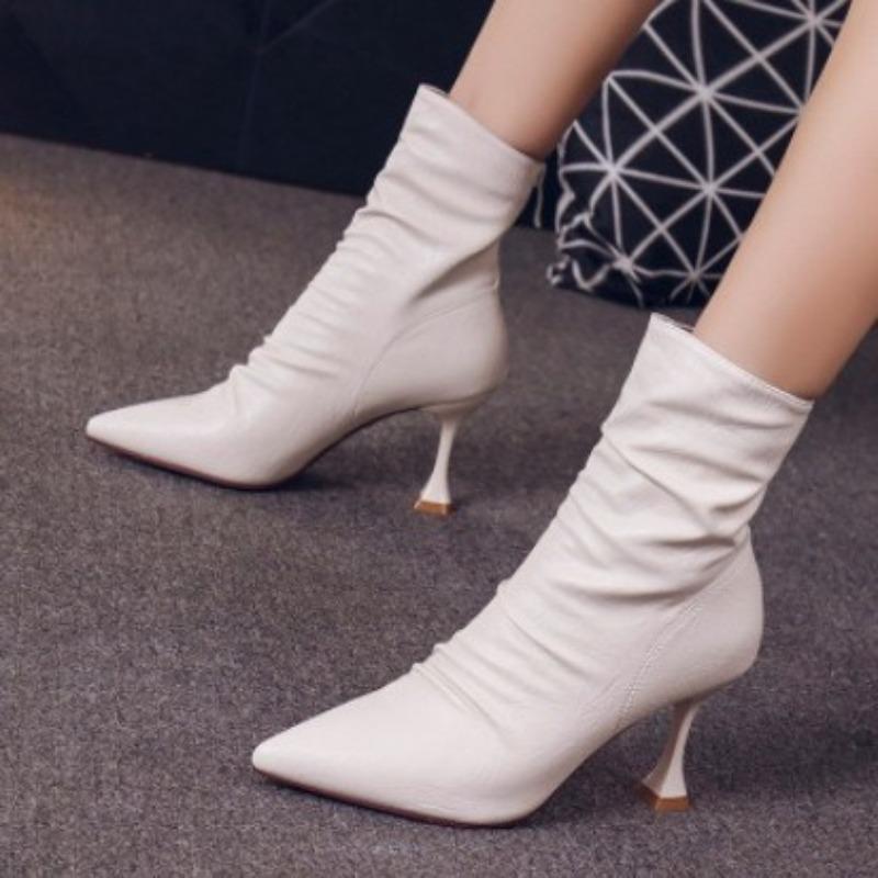 Wear-resistant women's boots autumn and winter new temperament pointed toe bare boots medium heel small short boots casual thin heel Chelsea