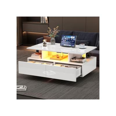 Kohvilaud - MUVOE - 90x55x41 cm - LED-valgustus - 2 sahtlit - Max koormus. 30 kg