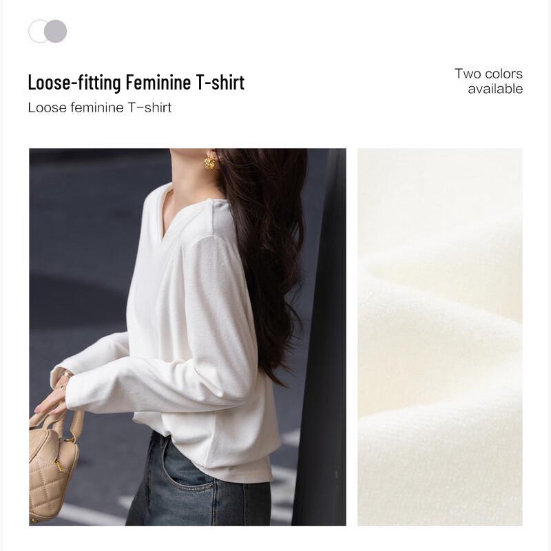 Women's V-Neck Long Sleeve Relaxed Fit T-Shirt