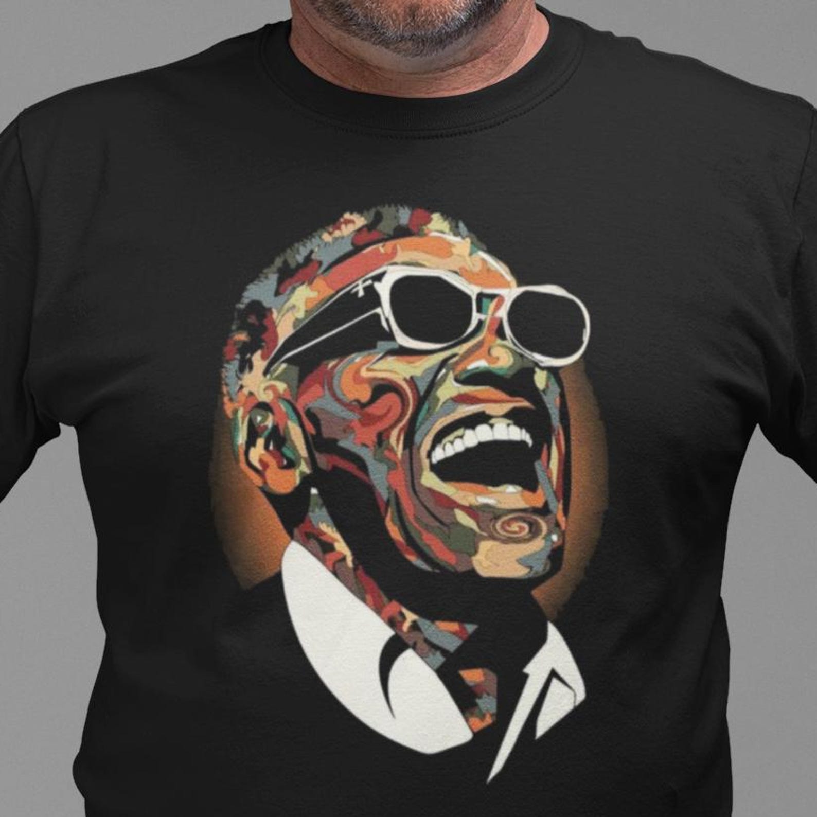 Ray Charles Portrait T-Shirt (US) – The Genius R&B Gospel Music Tee L