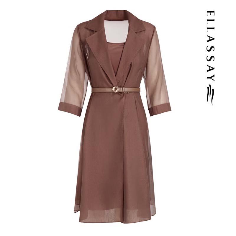 ELLASSAY Elegant Commuter Two-Piece Cinch-Waist Trench Dress