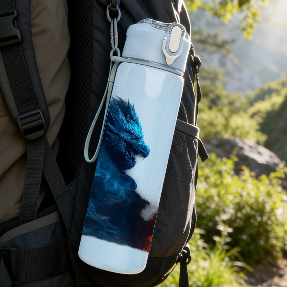 1PC Blue Red Phoenix Feather Art Print 750ml Color Plastic Sports Water Bottle Leakproof Flip Straw Lid Suitable for Sports Office Home Use