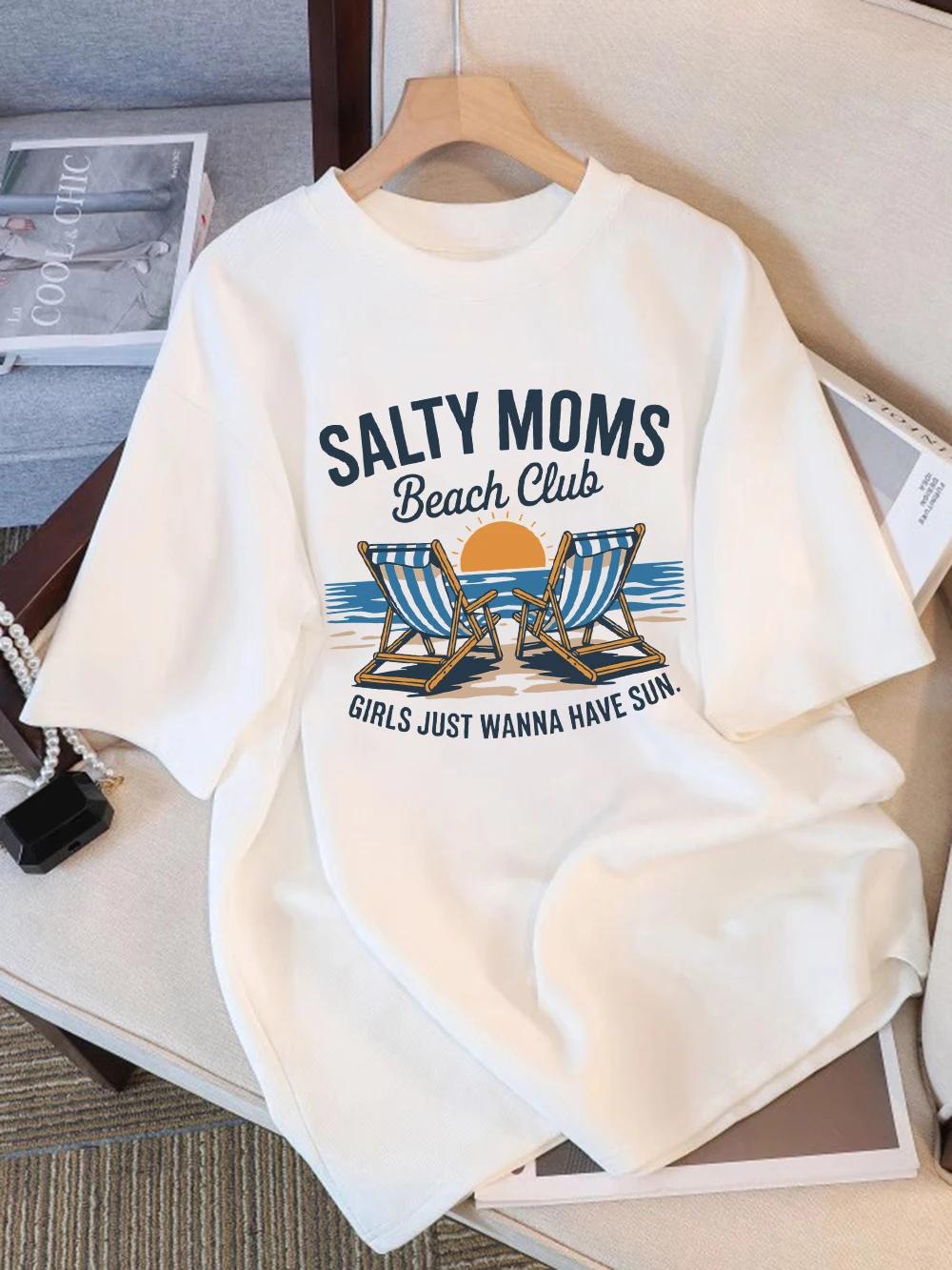 

Summer TShirts Womens Salty Moms Beach Club Printing Tops Comfortable Soft ONeck Short Sleeve Tees Basic Clothes S