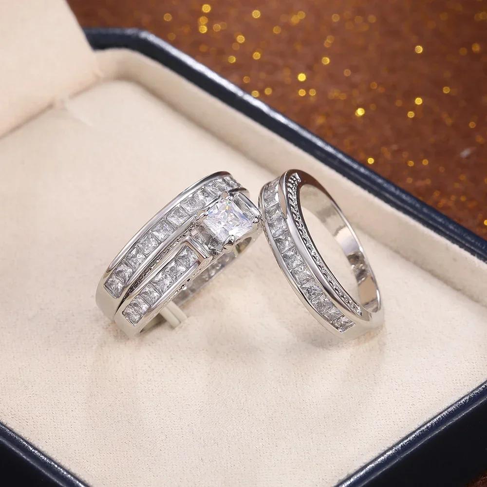 

3Pcs/Set Color Wedding Ring For Women Elegant Couple Gifts Shining Cz Stone Charm True Love Jewelry Set Size 5-12 12