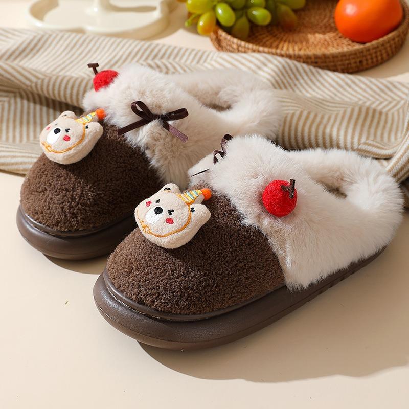 New winter warm cherry bear cotton slippers indoor home non-slip warm fluff drag cute cartoon