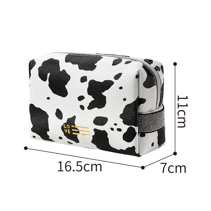 Cow Print Waterproof Cosmetic Travel Bag - Portable Skincare Organizer