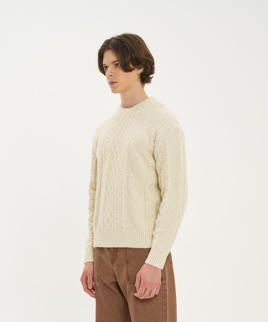 BLOND9 Wool Fisherman Knit Sweater_Cream