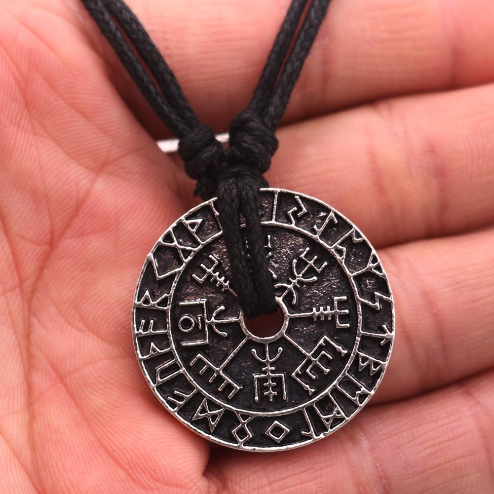 Viking Style Compass Necklace With Odin Rune Pendant For Men