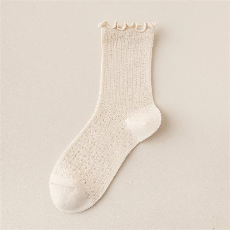 Neue Damen Socken Hohe Qualität Sommer Mode Lässig Lange Socken Einfarbige Koreanischer Stil Wellensaum Netz Atmungsaktiv Einfach Dünn