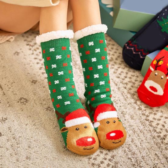 Christmas Floor Socks Thick Warm Non Slip Slipper Socks Cute Animal Fuzzy Socks with Gripper Fluffy Cuffs Gift for Christmas