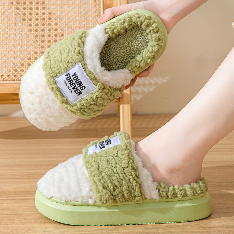 Fashion 2024 Winter Women's Plush Cotton Slippers Indoor Non Slip Thick Bottom Home Warm Cotton Slippers Couple Cotton Slippers