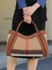 Aidrani  New Retro Checkered Women's Handbag, Large Capacity Luxury Bag, Canvas Genuine Leather Bag