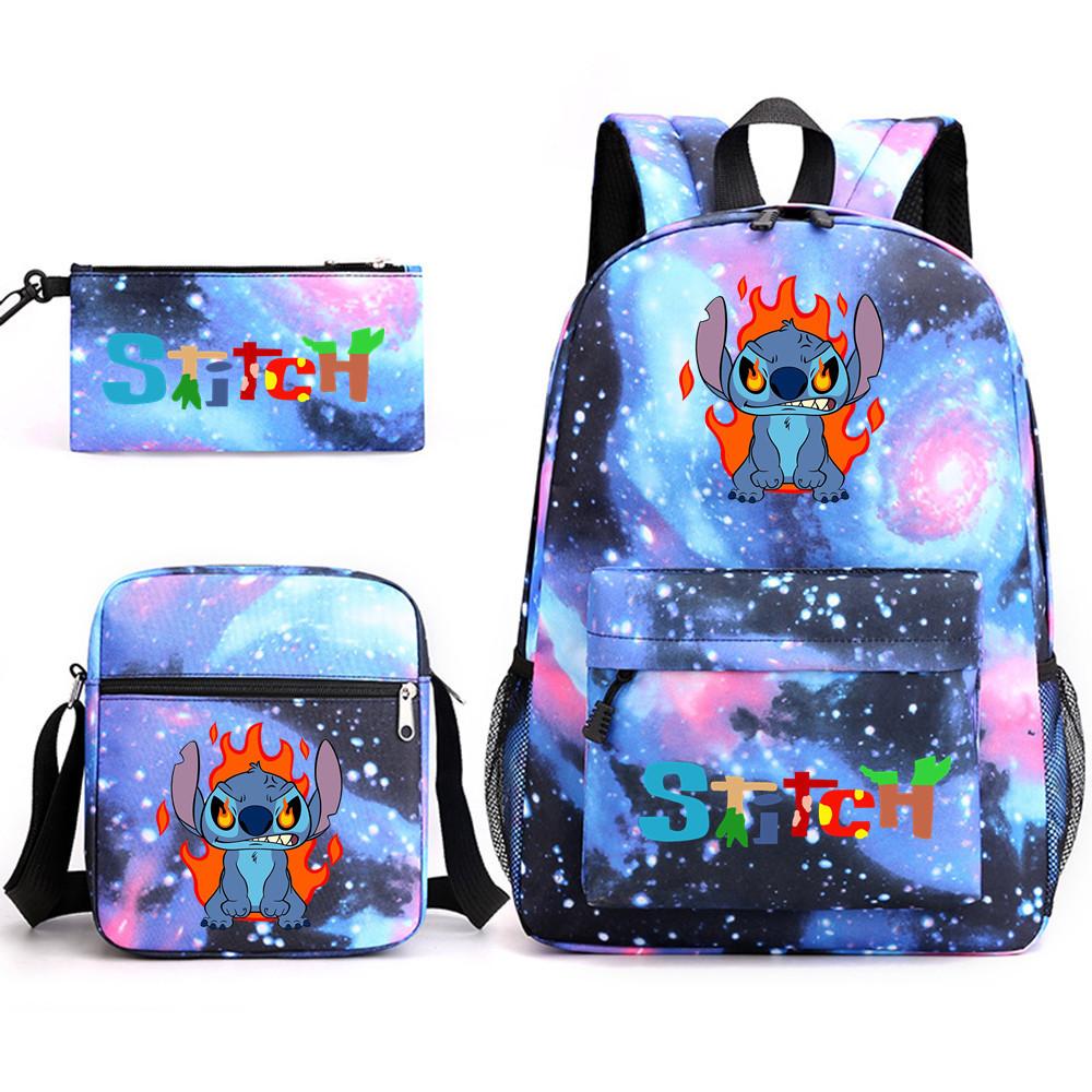 Interstellar Baby Stitch Three-Piece School Bag Cartoon Peripheral Printed Polyester Backpack Student School Bag Leisure Bag