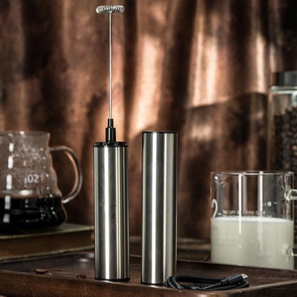 USB Rechargeable Handheld Milk Frother with Cover Electric Whisk Foam Maker Egg Beater  Barista Use