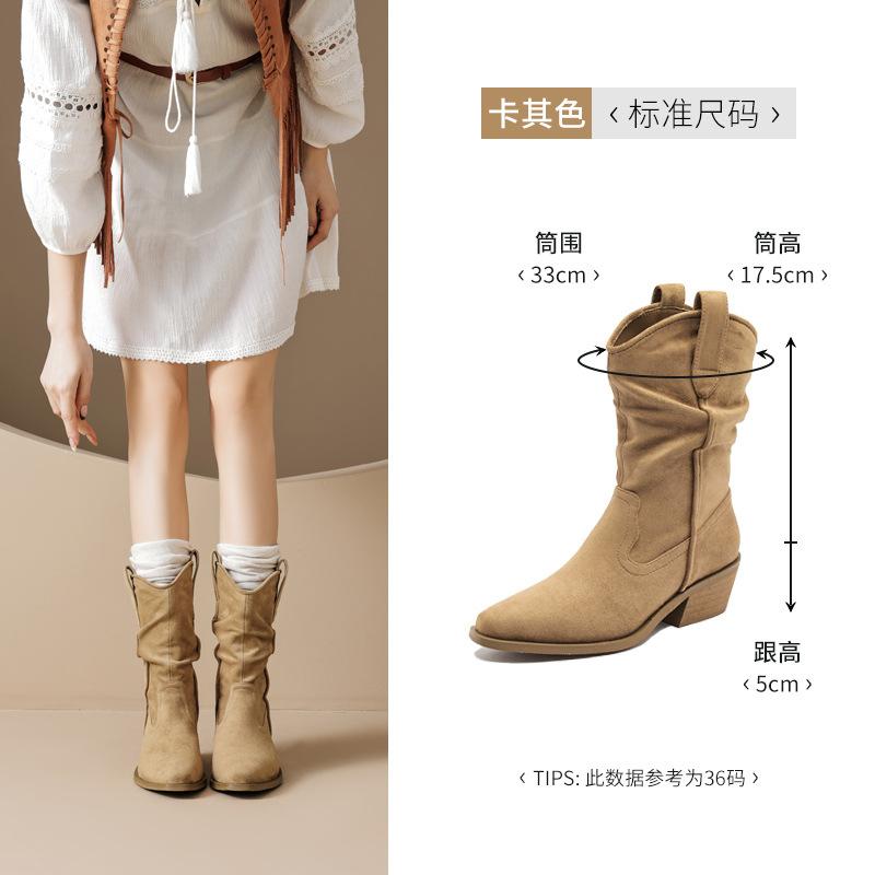 Brown short boots new autumn and winter thick-soled thick-heeled Maillard Martin boots retro pile boots 35