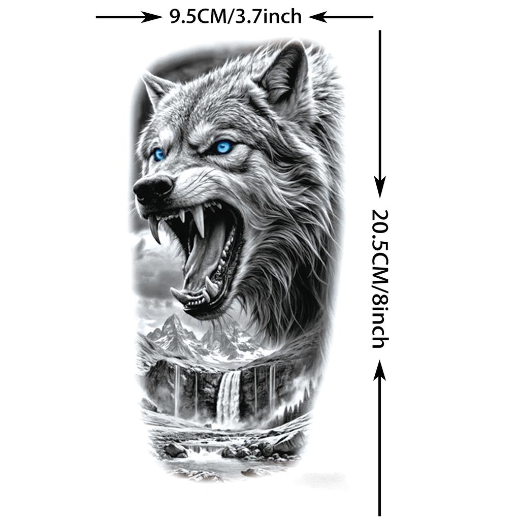 1 Sheet Death Skull Lion Temporary Tattoos For Men Women Adults Fake Wolf Skeleton Tattoo Sticker Sleeve Black Zeus