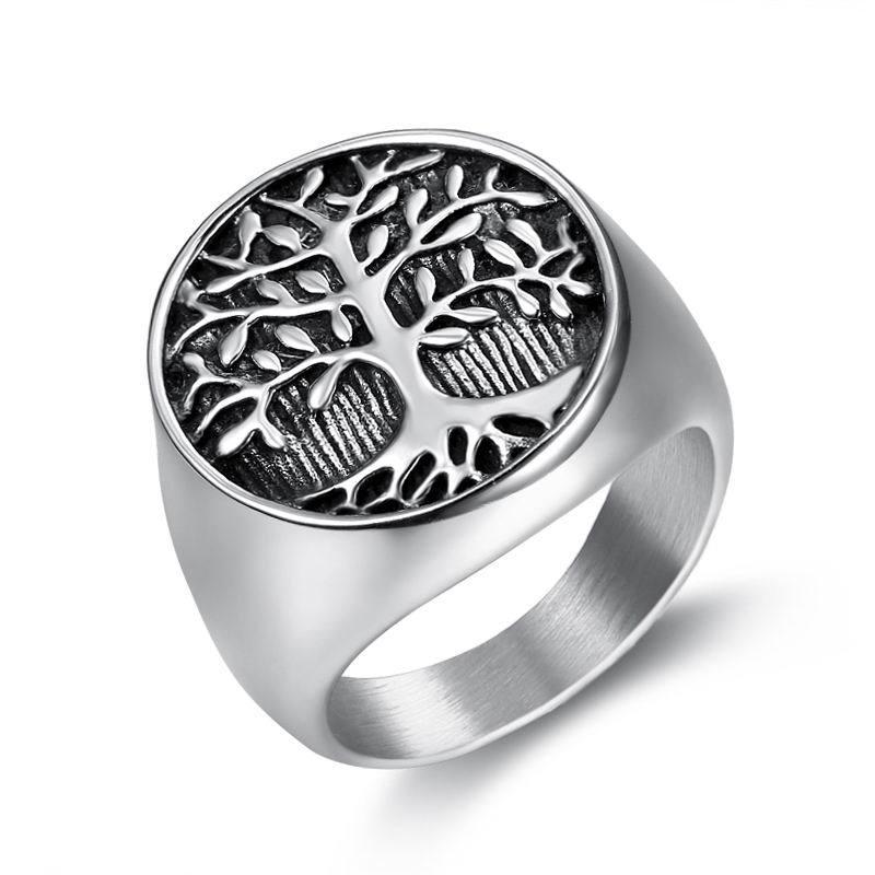 Hot Sale Punk Men Silver Color Tree of Life Ring Casting 316L Stainless Steel Rings for Men Ring Jewelry Bague Homme Fashion