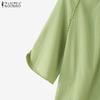 ZANZEA Women Casual Stand Collar Loose 3/4 Sleeve Solid Blouse
