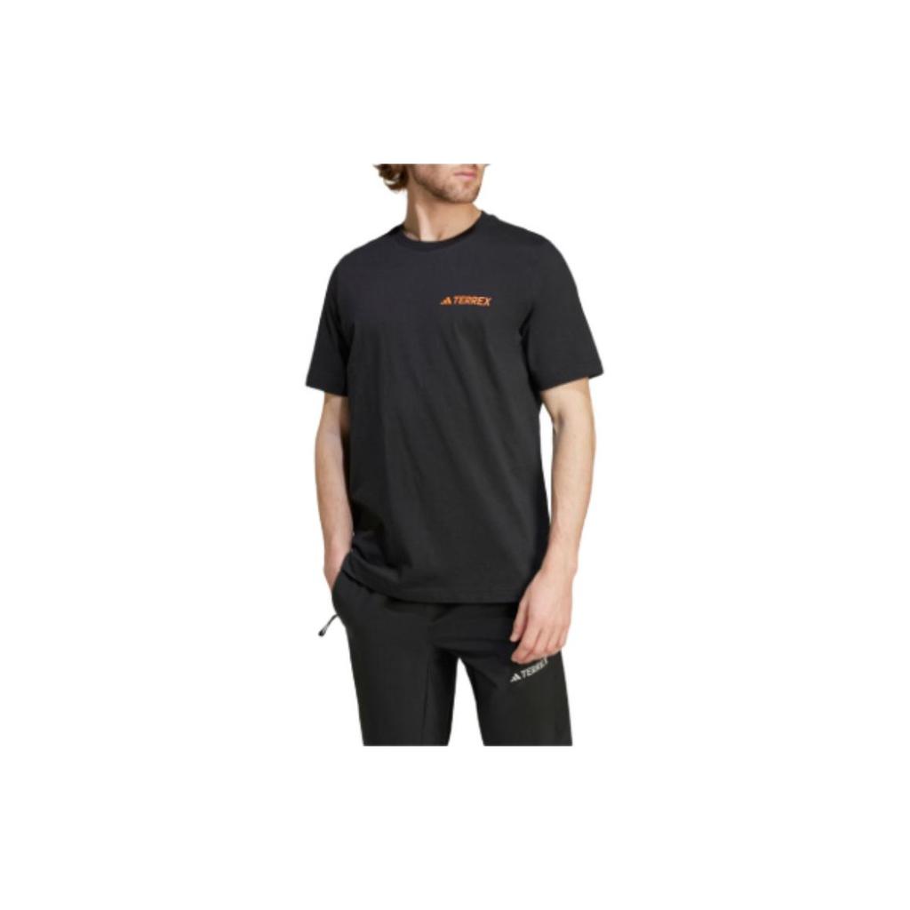 Adidas Graphic T-Shirt Outdoor Print Short Sleeve Men Tops Black IZ0466